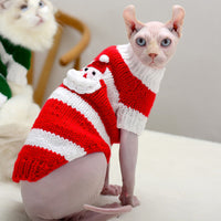 HKM-357523 Warm Wool Sweater for Hairless Cats - Handmade Striped Design in Multiple Colors