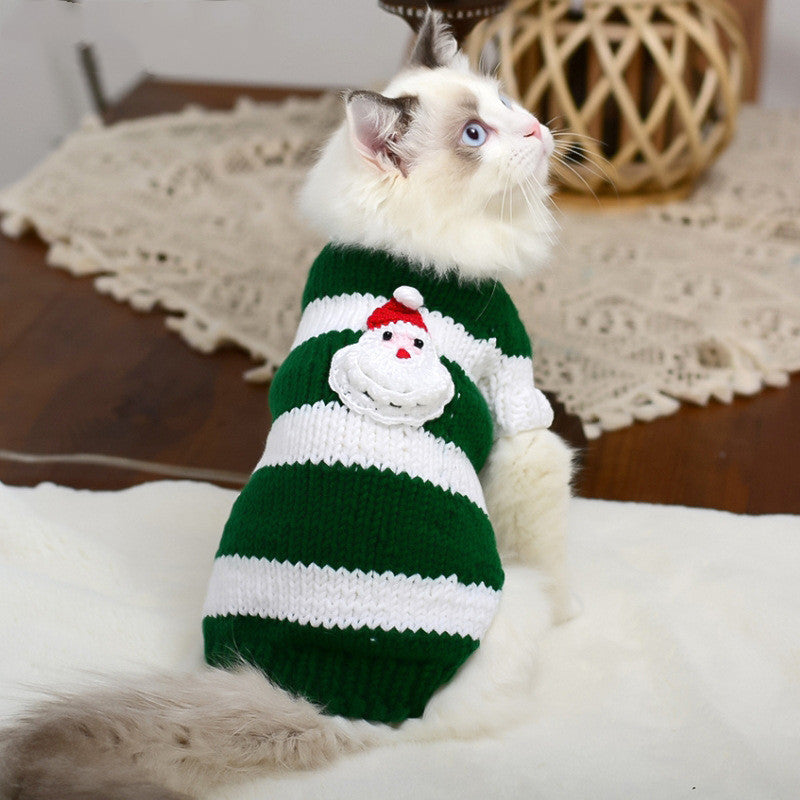 HKM-357523 Warm Wool Sweater for Hairless Cats - Handmade Striped Design in Multiple Colors