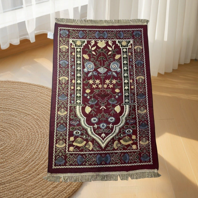 HKM-357587 Middle Eastern Ethnic Style Rectangular Worship Carpet, 70x110cm, Solid Color Polyester Fiber, Hand Washable