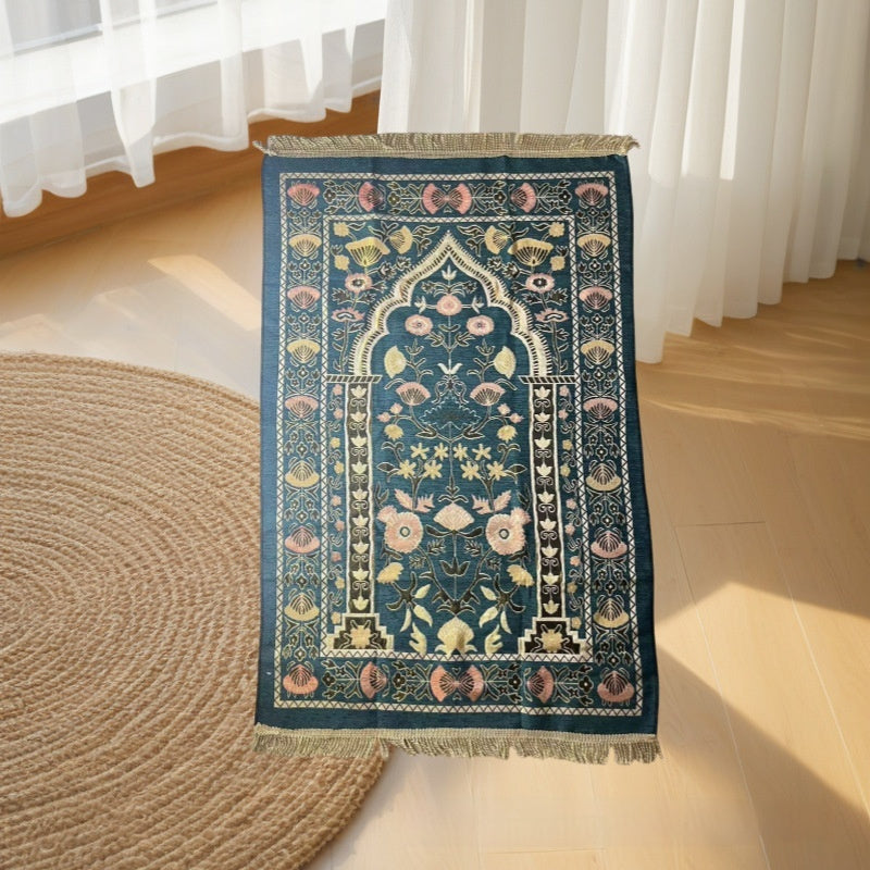 HKM-357587 Middle Eastern Ethnic Style Rectangular Worship Carpet, 70x110cm, Solid Color Polyester Fiber, Hand Washable