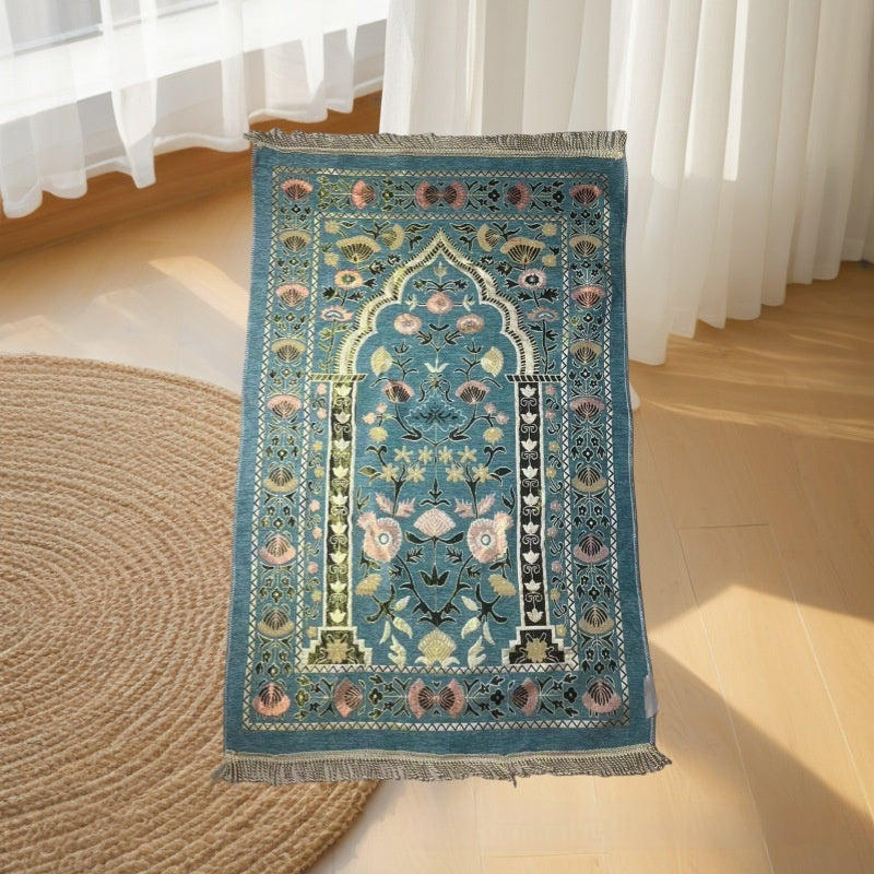 HKM-357587 Middle Eastern Ethnic Style Rectangular Worship Carpet, 70x110cm, Solid Color Polyester Fiber, Hand Washable
