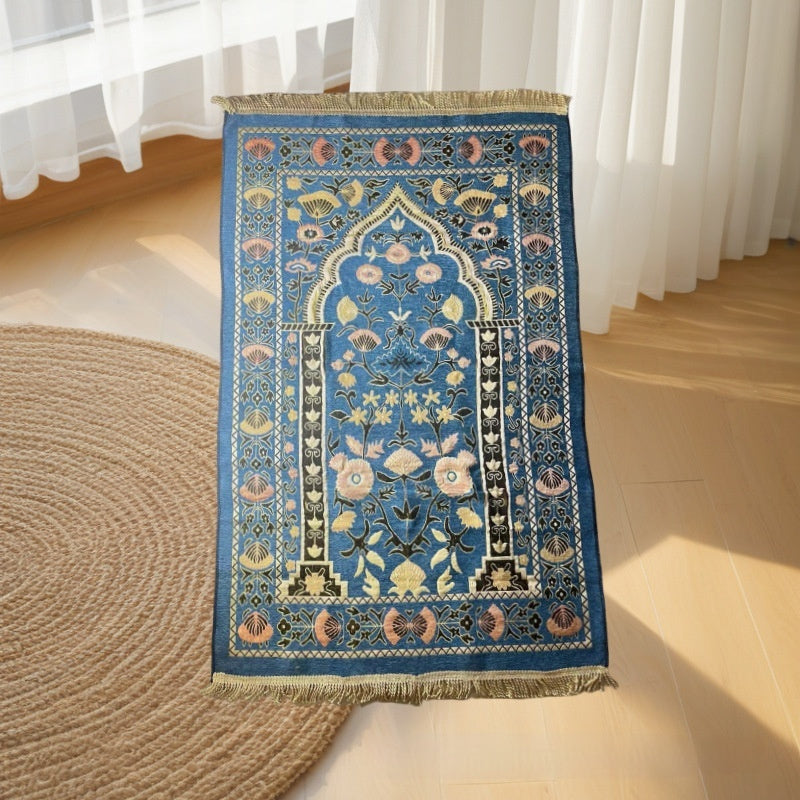 HKM-357587 Middle Eastern Ethnic Style Rectangular Worship Carpet, 70x110cm, Solid Color Polyester Fiber, Hand Washable