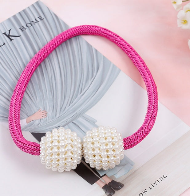 HKM-357651 Elegant Magnetic Curtain Tiebacks with Pearl Beads in White/Red Color Options