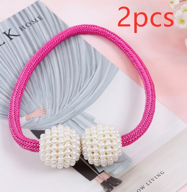 HKM-357651 Elegant Magnetic Curtain Tiebacks with Pearl Beads in White/Red Color Options