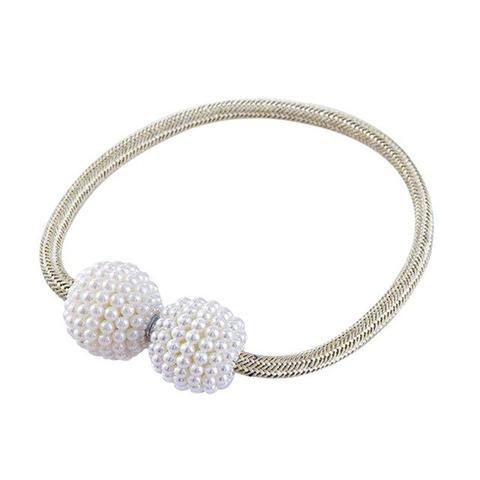 HKM-357651 Elegant Magnetic Curtain Tiebacks with Pearl Beads in White/Red Color Options