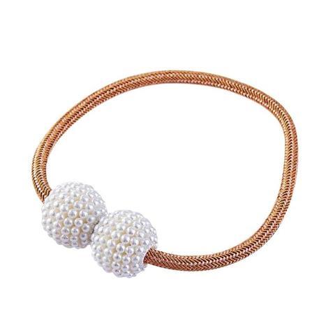 HKM-357651 Elegant Magnetic Curtain Tiebacks with Pearl Beads in White/Red Color Options