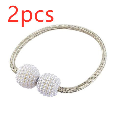 HKM-357651 Elegant Magnetic Curtain Tiebacks with Pearl Beads in White/Red Color Options