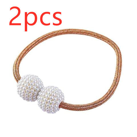 HKM-357651 Elegant Magnetic Curtain Tiebacks with Pearl Beads in White/Red Color Options