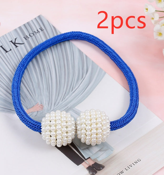 HKM-357651 Elegant Magnetic Curtain Tiebacks with Pearl Beads in White/Red Color Options