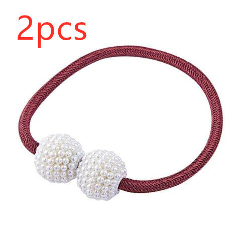 HKM-357651 Elegant Magnetic Curtain Tiebacks with Pearl Beads in White/Red Color Options