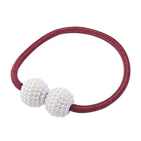 HKM-357651 Elegant Magnetic Curtain Tiebacks with Pearl Beads in White/Red Color Options