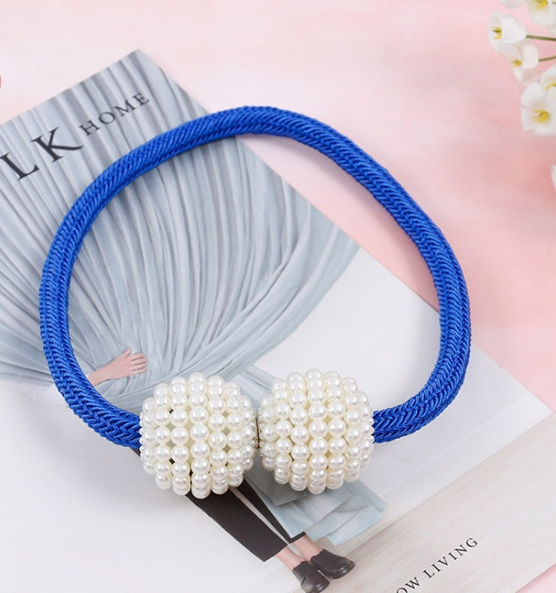 HKM-357651 Elegant Magnetic Curtain Tiebacks with Pearl Beads in White/Red Color Options