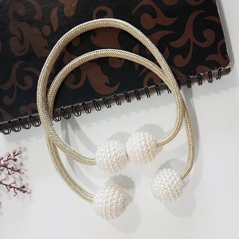 HKM-357651 Elegant Magnetic Curtain Tiebacks with Pearl Beads in White/Red Color Options