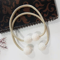 HKM-357651 Elegant Magnetic Curtain Tiebacks with Pearl Beads in White/Red Color Options