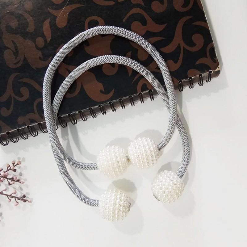 HKM-357651 Elegant Magnetic Curtain Tiebacks with Pearl Beads in White/Red Color Options