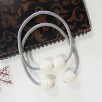 HKM-357651 Elegant Magnetic Curtain Tiebacks with Pearl Beads in White/Red Color Options