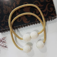 HKM-357651 Elegant Magnetic Curtain Tiebacks with Pearl Beads in White/Red Color Options
