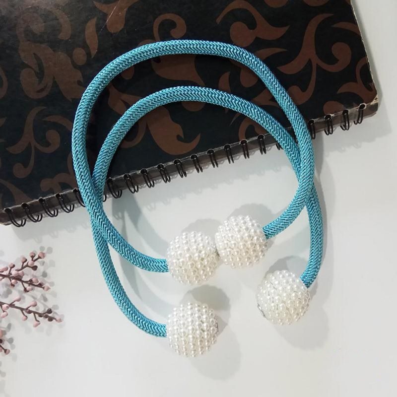 HKM-357651 Elegant Magnetic Curtain Tiebacks with Pearl Beads in White/Red Color Options