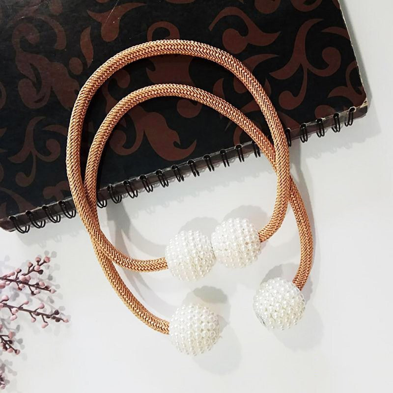 HKM-357651 Elegant Magnetic Curtain Tiebacks with Pearl Beads in White/Red Color Options