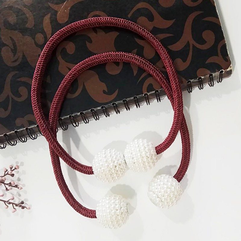 HKM-357651 Elegant Magnetic Curtain Tiebacks with Pearl Beads in White/Red Color Options