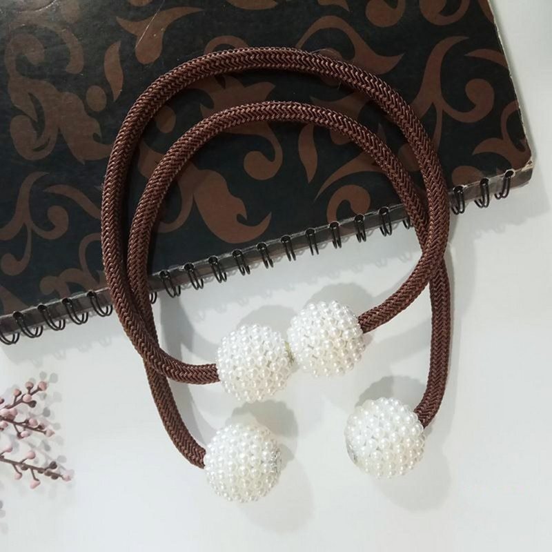 HKM-357651 Elegant Magnetic Curtain Tiebacks with Pearl Beads in White/Red Color Options