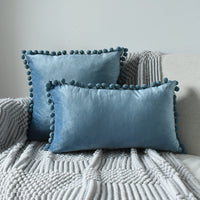 HKM-357907 Velvet Ball Lace Pillow Cushion - Nordic Modern Decorative Sofa Cushion, 50x50 cm