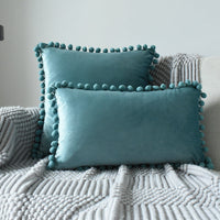 HKM-357907 Velvet Ball Lace Pillow Cushion - Nordic Modern Decorative Sofa Cushion, 50x50 cm