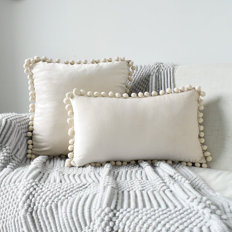 HKM-357907 Velvet Ball Lace Pillow Cushion - Nordic Modern Decorative Sofa Cushion, 50x50 cm