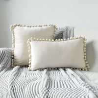 HKM-357907 Velvet Ball Lace Pillow Cushion - Nordic Modern Decorative Sofa Cushion, 50x50 cm