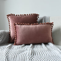 HKM-357907 Velvet Ball Lace Pillow Cushion - Nordic Modern Decorative Sofa Cushion, 50x50 cm