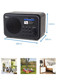 HKM-358163 Mini Wi-Fi Audio Radio with Bluetooth, 2000mAh Battery, 8-Hour Playtime, Mono Sound, Wood Finish, Remote Control