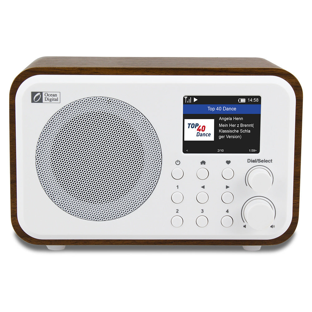 HKM-358163 Mini Wi-Fi Audio Radio with Bluetooth, 2000mAh Battery, 8-Hour Playtime, Mono Sound, Wood Finish, Remote Control