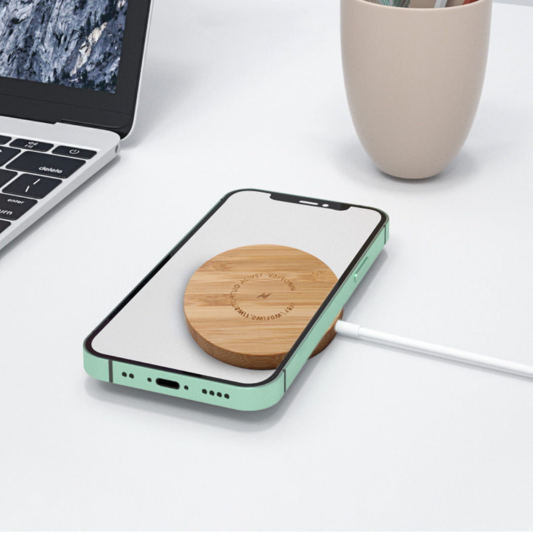 HKM-358355 Bamboo Wireless Charging Pad for Apple 12 – Magnetic Fast Charge, USB-C, 15W output