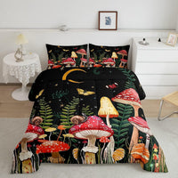 HKM-358419 Cartoon Anime Mushroom House Three-Piece Bedding Set with Bed Sheet and 2 Pillowcases