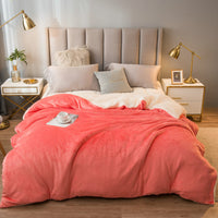 HKM-358419 Cozy Double Thick Lamb Wool Coral Fleece Thermal Blanket - Soft, Warm, and Reversible