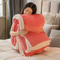 HKM-358419 Cozy Double Thick Lamb Wool Coral Fleece Thermal Blanket - Soft, Warm, and Reversible