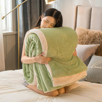 HKM-358419 Cozy Double Thick Lamb Wool Coral Fleece Thermal Blanket - Soft, Warm, and Reversible