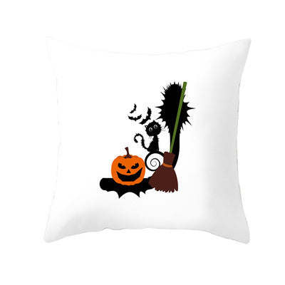 KTX-358483 Halloween Pumpkin Cartoon Peach Skin Pillowcase for Home and Office Décor, 45x45cm