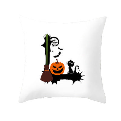 KTX-358483 Halloween Pumpkin Cartoon Peach Skin Pillowcase for Home and Office Décor, 45x45cm