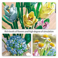 HKM-358675 DIY Bouquet Building Block Kit for Kids - Floral Model Construction Toy for Ages 8 and Up