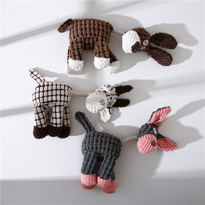HKM-358867 Interactive Plush Molar Tooth Donkey Dog Toy with Squeaker and Crinkle Paper