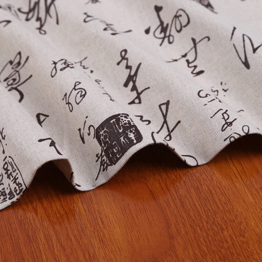 HKM-358931 Cotton Hemp Cloth with Monochrome Print - 10m Roll, 300g/㎡, 155cm Wide