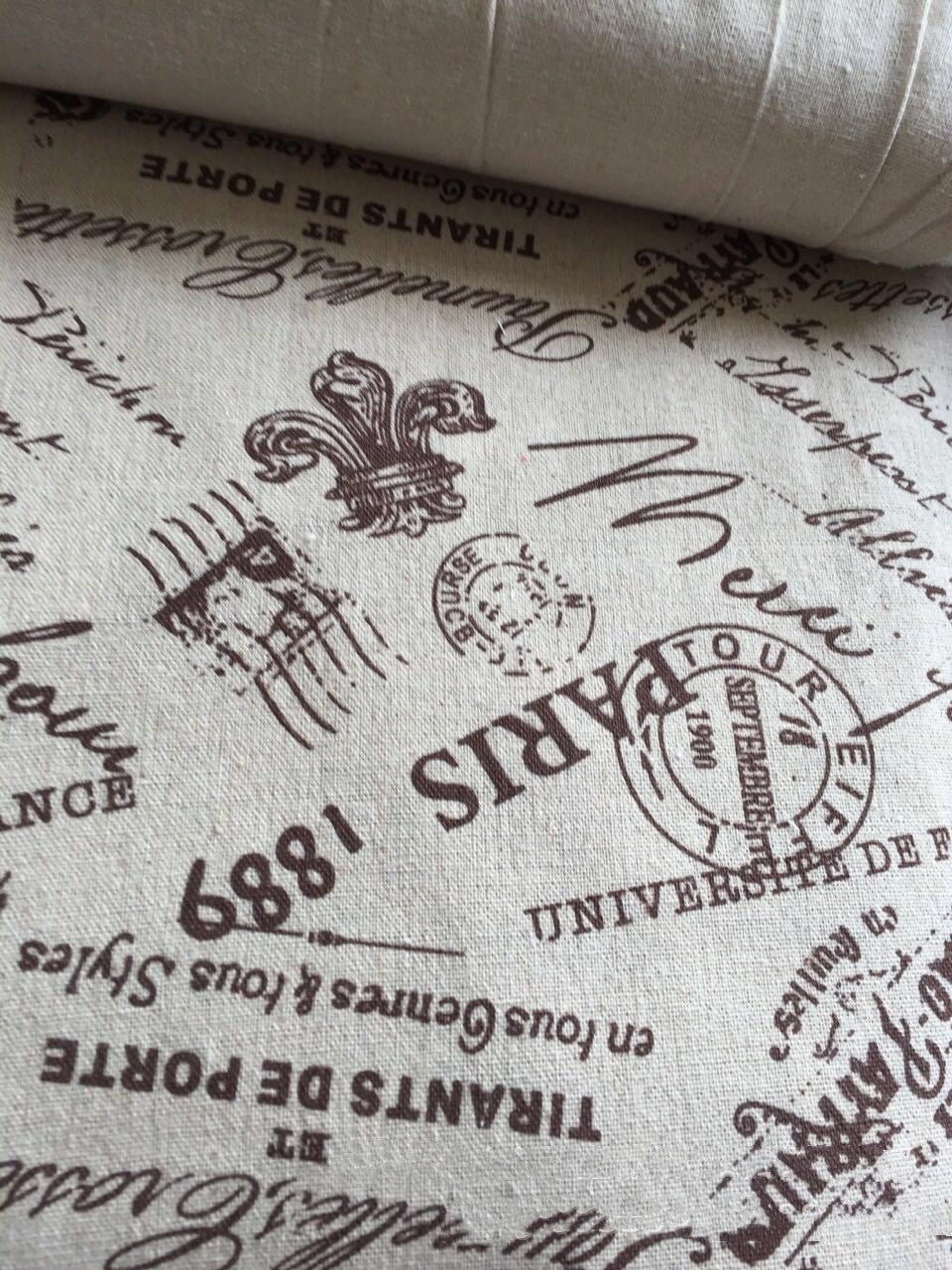 HKM-358931 Cotton Hemp Cloth with Monochrome Print - 10m Roll, 300g/㎡, 155cm Wide