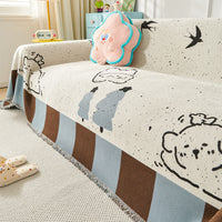HKM-358995 Full Coverage Anti-Scratching Sofa Cover in Stripes and Cartoon Designs