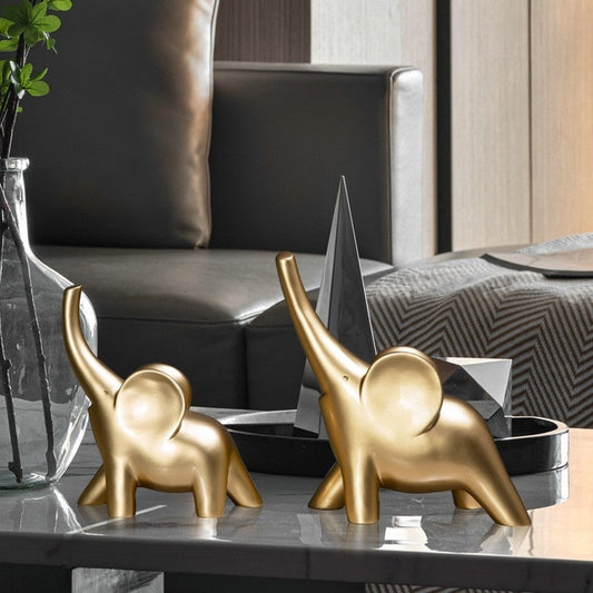 HKM-359187 Rose Gold and White Elephant Ornaments – Modern Simplicity Resin Décor Piece