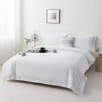 HKM-359251 Pure White Long-Staple Cotton Four-Piece Bedding Set with Bed Sheet, Quilt Cover, and Pillowcases