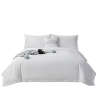 HKM-359251 Pure White Long-Staple Cotton Four-Piece Bedding Set with Bed Sheet, Quilt Cover, and Pillowcases