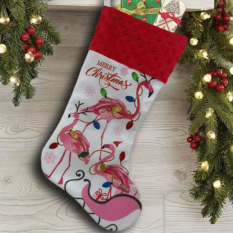 HKM-359379 Flamingo-Themed Holiday Christmas Stocking - Decorative Cloth Pendant, 46 x 28 CM