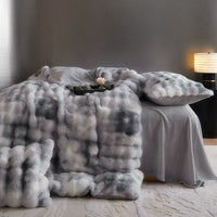 HKM-359571 Fur Velvet Fitted Sheet Set - Four-Piece Bedding Collection for 1.5m, 1.8m, and 2.0m Beds