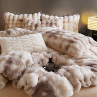 HKM-359571 Fur Velvet Fitted Sheet Set - Four-Piece Bedding Collection for 1.5m, 1.8m, and 2.0m Beds